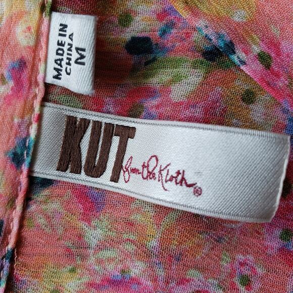 Kut From The Kloth Floral Tab Sleeve Cut Out Top Medium Casual Office Career - Picture 10 of 11
